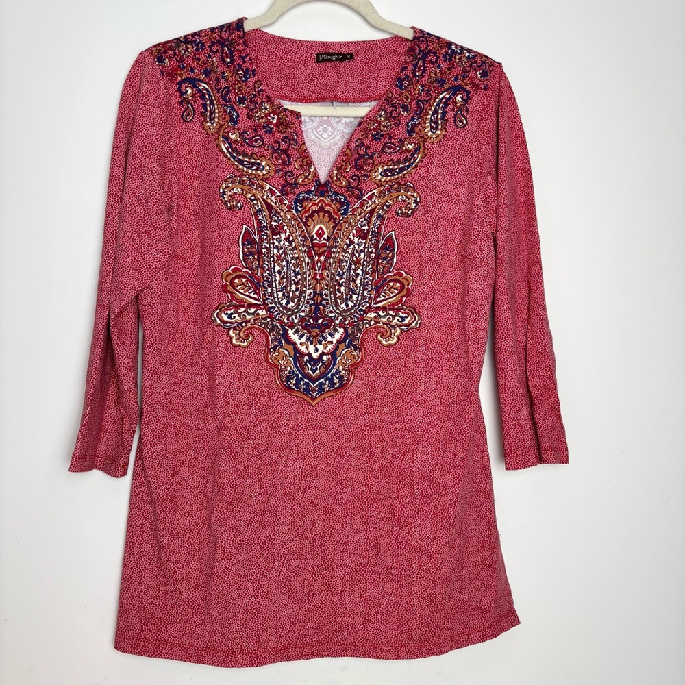 J. McLaughlin Catalina Cloth Graphic Print Tunic Top Shirt Size M Medium